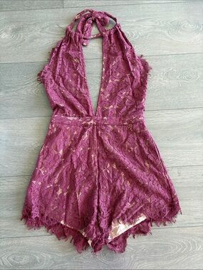 Burgundy Lace Halter Romper